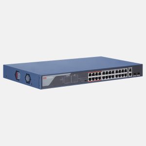 Switch PoE 24 Portas Não Gerenciado 24 (10/100 PoE) 1 (1000M Uplink) 1 (SFP Giga) DS-3E0326P-E/M(B) Hikvision