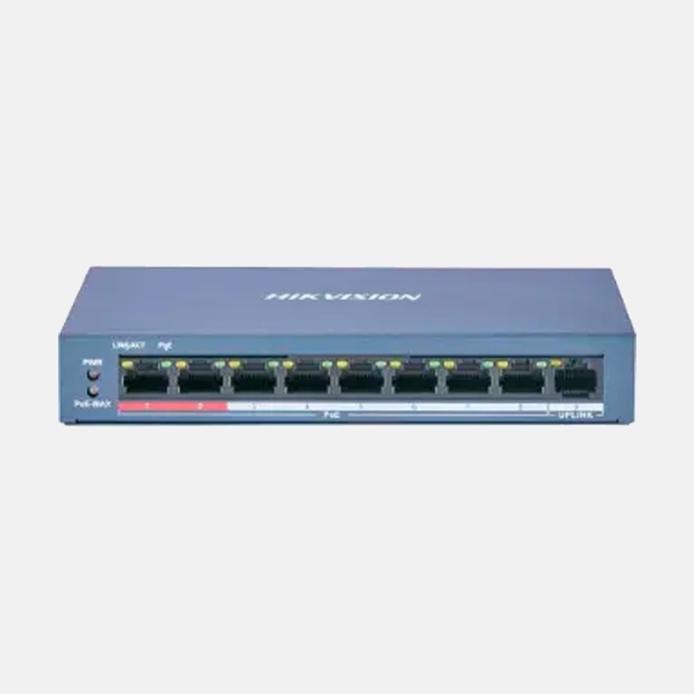 Switch PoE 8 Portas Não Gerenciado 8 (10/100 PoE) 1 (10/100 Uplink) 123W DS-3E0109P-E/M(B) Hikvision